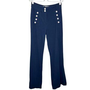 Veronica Beard Adley Sailor Navy Pearl Button-Front Wide-Leg Pants Size 2